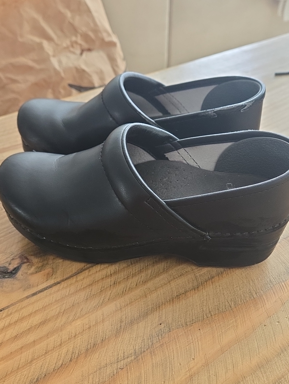 Dansko Womens Black Leather Slip-On Clogs